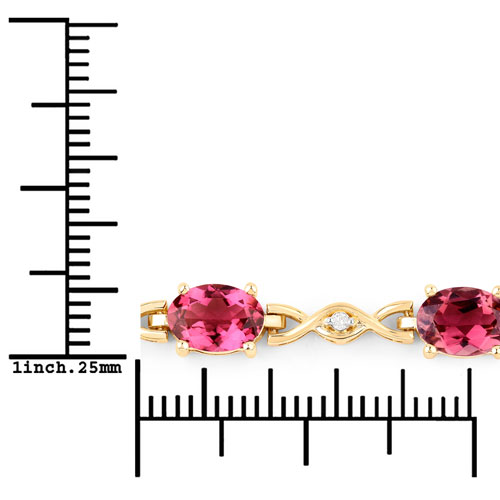 7.90 Carat Genuine Pink Tourmaline and White Diamond 14K Yellow Gold Bracelet