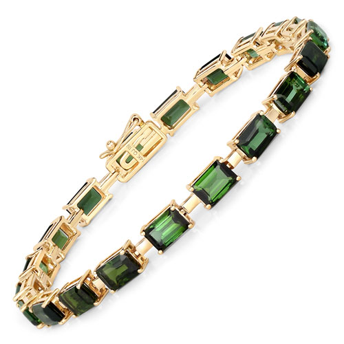 Bracelets-12.00 Carat Genuine Green Tourmaline 14K Yellow Gold Bracelet