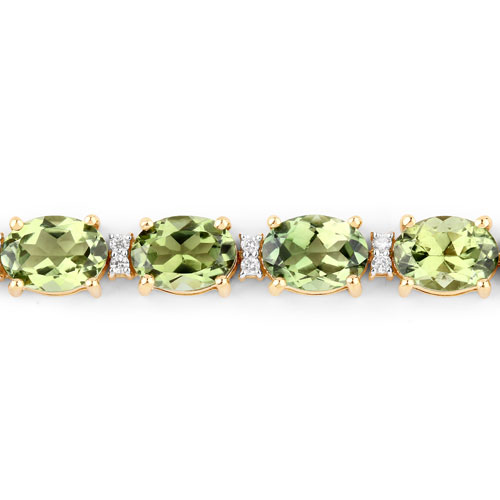 17.00 Carat Genuine Green Tourmaline and White Diamond 14K Yellow Gold Bracelet
