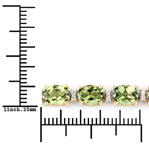 17.00 Carat Genuine Green Tourmaline and White Diamond 14K Yellow Gold Bracelet
