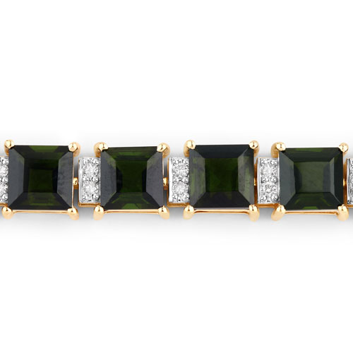 17.75 Carat Genuine Green Tourmaline and White Diamond 14K Yellow Gold Bracelet