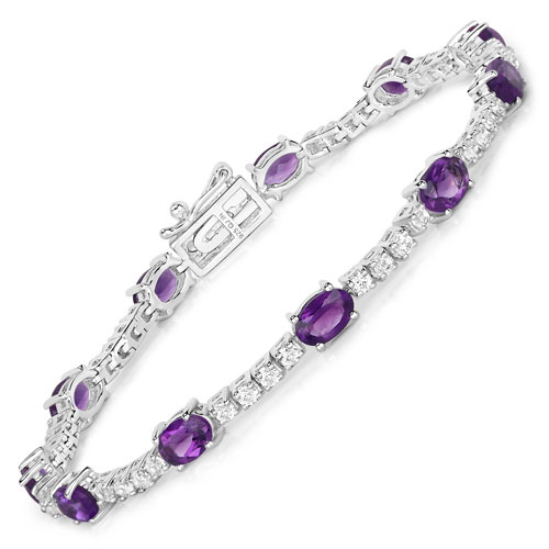 Bracelets-5.94 Carat Amethyst And Created White Sapphire .925 Sterling Silver Bracelet