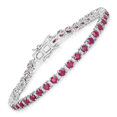 Bracelets-5.56 Carat Genuine Ruby and White Diamond 14K White Gold Bracelet