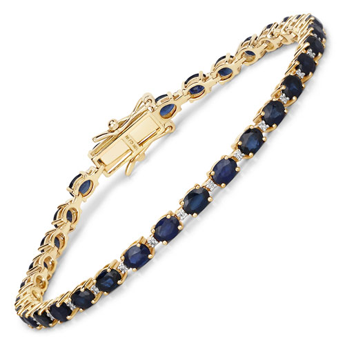 Bracelets-6.25 Carat Genuine Blue Sapphire and White Diamond 10K Yellow Gold Bracelet