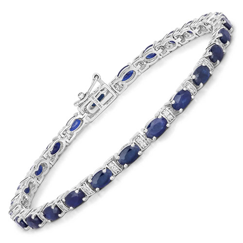 Bracelets-5.73 Carat Genuine Blue Sapphire and White Diamond 14K White Gold Bracelet