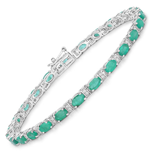 Bracelets-4.98 Carat Genuine Zambian Emerald and White Diamond 14K White Gold Bracelet