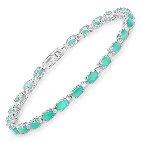 Bracelets-5.04 Carat Genuine Emerald .925 Sterling Silver Bracelet