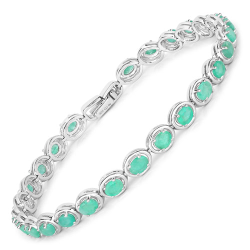 Bracelets-3.64 Carat Genuine Emerald .925 Sterling Silver Bracelet