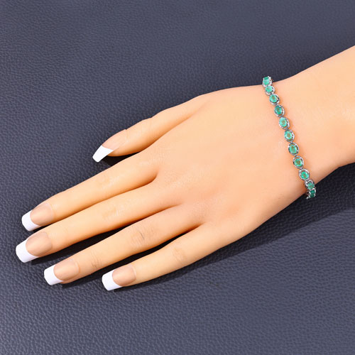 3.64 Carat Genuine Emerald .925 Sterling Silver Bracelet