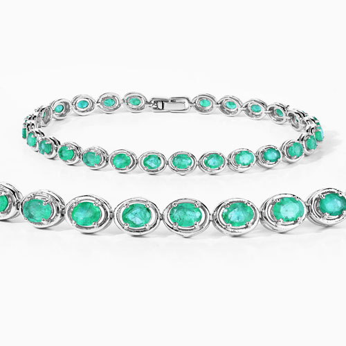 3.64 Carat Genuine Emerald .925 Sterling Silver Bracelet