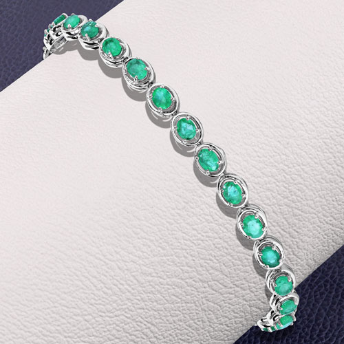 3.64 Carat Genuine Emerald .925 Sterling Silver Bracelet