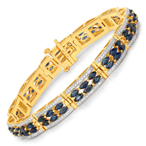 Bracelets-7.12 Carat Genuine Blue Sapphire and White Diamond .925 Sterling Silver Bracelet