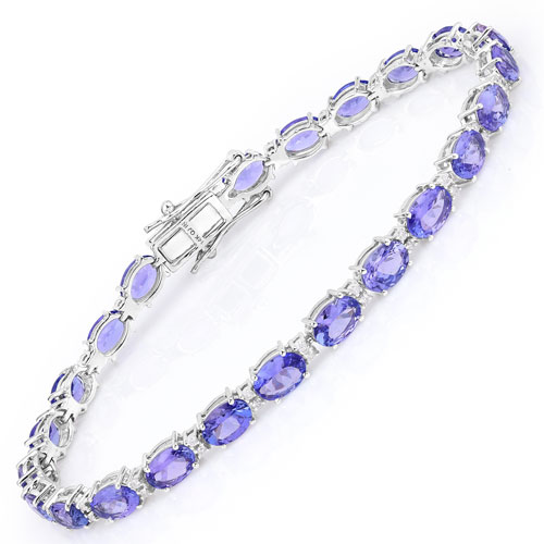 Bracelets-10.87 Carat Genuine Tanzanite and White Diamond 14K White Gold Bracelet