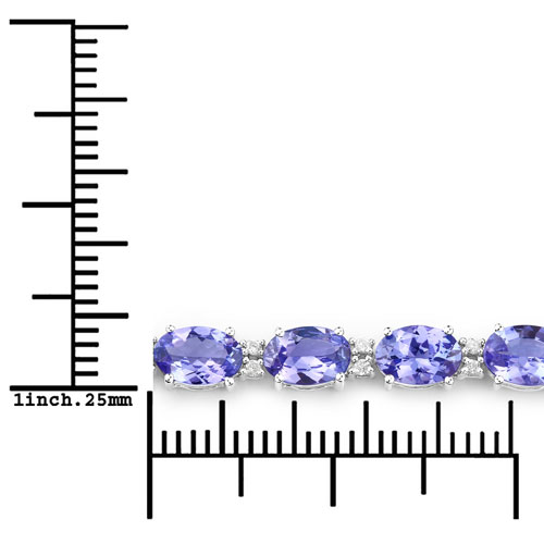 10.87 Carat Genuine Tanzanite and White Diamond 14K White Gold Bracelet