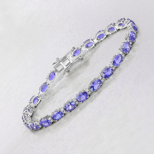 10.87 Carat Genuine Tanzanite and White Diamond 14K White Gold Bracelet