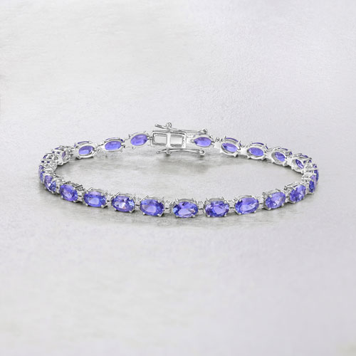 10.87 Carat Genuine Tanzanite and White Diamond 14K White Gold Bracelet