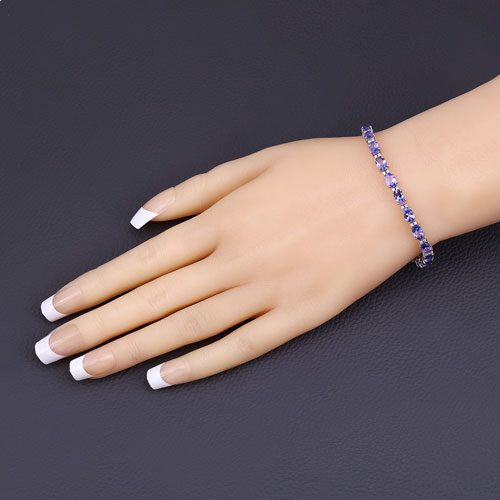 10.87 Carat Genuine Tanzanite and White Diamond 14K White Gold Bracelet