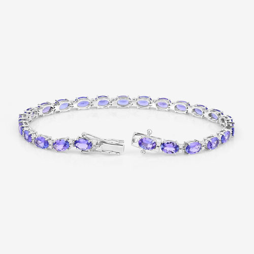 10.87 Carat Genuine Tanzanite and White Diamond 14K White Gold Bracelet