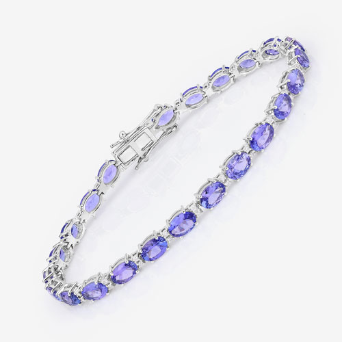 10.87 Carat Genuine Tanzanite and White Diamond 14K White Gold Bracelet
