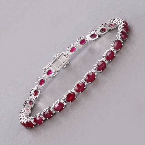 8.35 Carat Genuine Mozambique Ruby and White Diamond 14K White Gold Bracelet