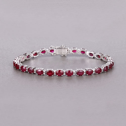8.35 Carat Genuine Mozambique Ruby and White Diamond 14K White Gold Bracelet