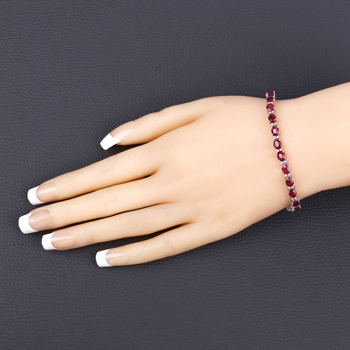 8.35 Carat Genuine Mozambique Ruby and White Diamond 14K White Gold Bracelet