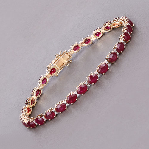 8.35 Carat Genuine Mozambique Ruby and White Diamond 14K Yellow Gold Bracelet