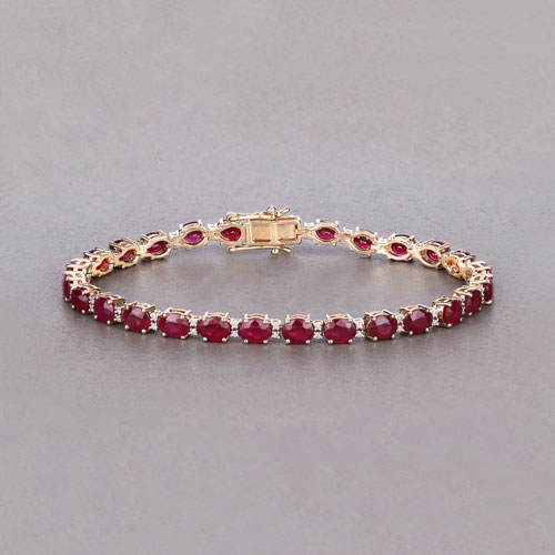 8.35 Carat Genuine Mozambique Ruby and White Diamond 14K Yellow Gold Bracelet