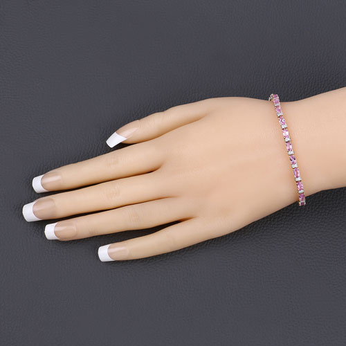 5.73 Carat Genuine Pink Sapphire and White Diamond 14K Yellow Gold Bracelet