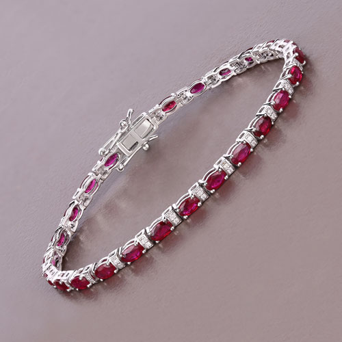 6.98 Carat Genuine Mozambique Ruby and White Diamond 14K White Gold Bracelet