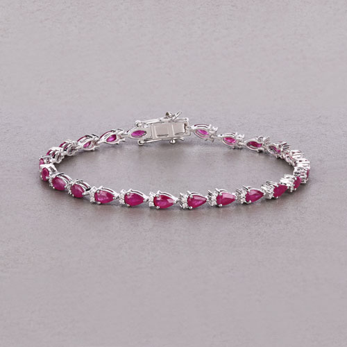 6.65 Carat Genuine Mozambique Ruby and White Diamond 14K White Gold Bracelet