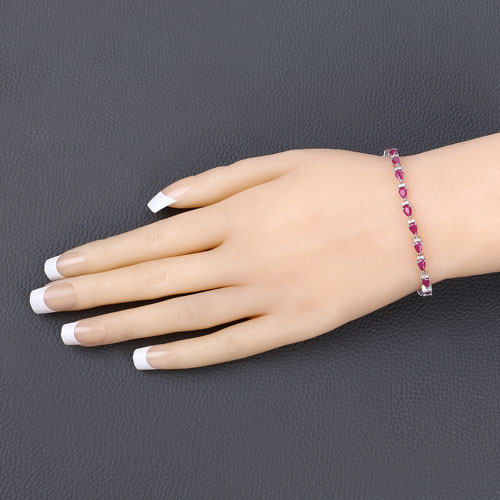 6.65 Carat Genuine Mozambique Ruby and White Diamond 14K White Gold Bracelet