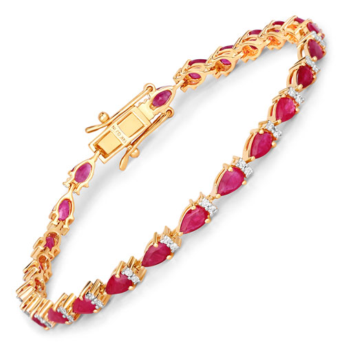 Bracelets-6.75 Carat Genuine Mozambique Ruby and White Diamond 14K Yellow Gold Bracelet