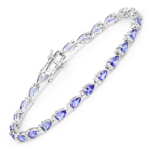 Bracelets-5.65 Carat Genuine Tanzanite and White Diamond 14K White Gold Bracelet