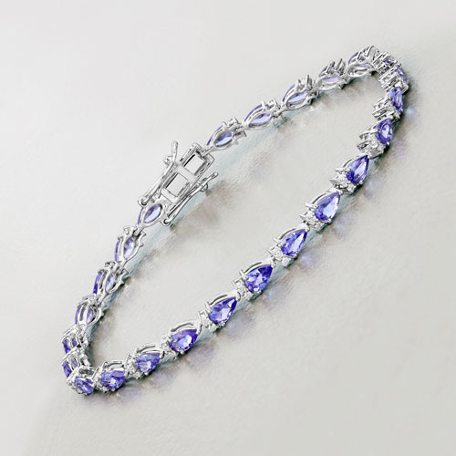 5.65 Carat Genuine Tanzanite and White Diamond 14K White Gold Bracelet