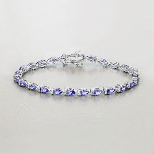 5.65 Carat Genuine Tanzanite and White Diamond 14K White Gold Bracelet