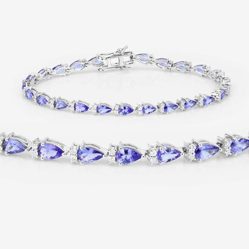 5.65 Carat Genuine Tanzanite and White Diamond 14K White Gold Bracelet