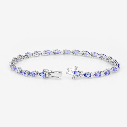 5.65 Carat Genuine Tanzanite and White Diamond 14K White Gold Bracelet
