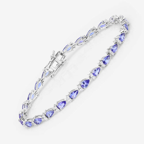 5.65 Carat Genuine Tanzanite and White Diamond 14K White Gold Bracelet