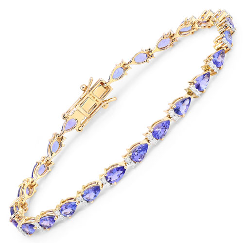 Bracelets-5.65 Carat Genuine Tanzanite and White Diamond 14K Yellow Gold Bracelet