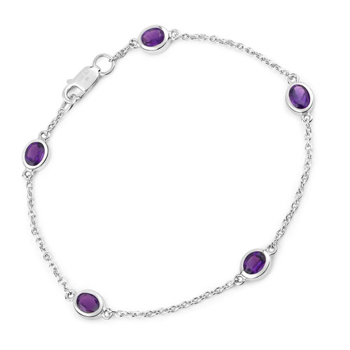 Bracelets-1.70 Carat Genuine Amethyst .925 Sterling Silver Bracelet