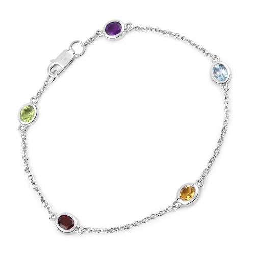 Bracelets-1.83 Carat Genuine Multi Stones .925 Sterling Silver Bracelet