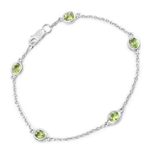 Bracelets-1.75 Carat Genuine Peridot .925 Sterling Silver Bracelet