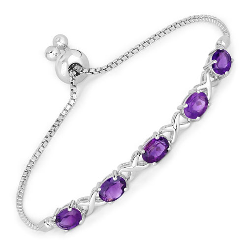 Bracelets-4.00 Carat Genuine Amethyst .925 Sterling Silver Bracelet