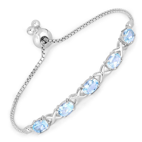 Bracelets-4.75 Carat Genuine Blue Topaz .925 Sterling Silver Bracelet