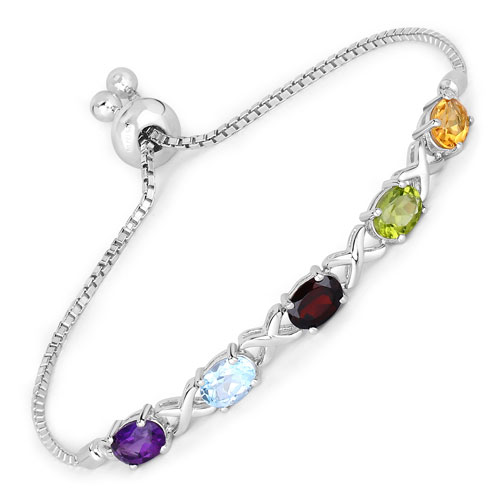 Bracelets-4.23 Carat Genuine Multi Stone .925 Sterling Silver Bracelet