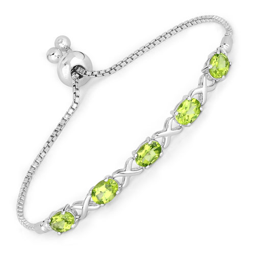 Bracelets-4.15 Carat Genuine Peridot .925 Sterling Silver Bracelet