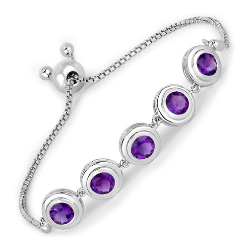 Bracelets-3.65 Carat Genuine Amethyst .925 Sterling Silver Bracelet