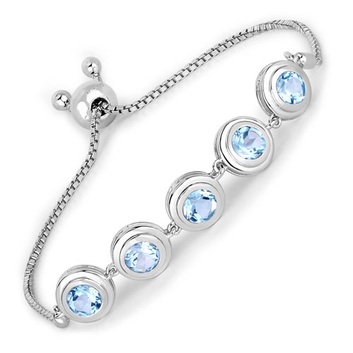 Bracelets-5.25 Carat Genuine Blue Topaz .925 Sterling Silver Bracelet