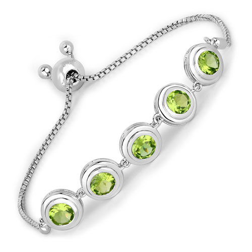 Bracelets-4.00 Carat Genuine Peridot .925 Sterling Silver Bracelet